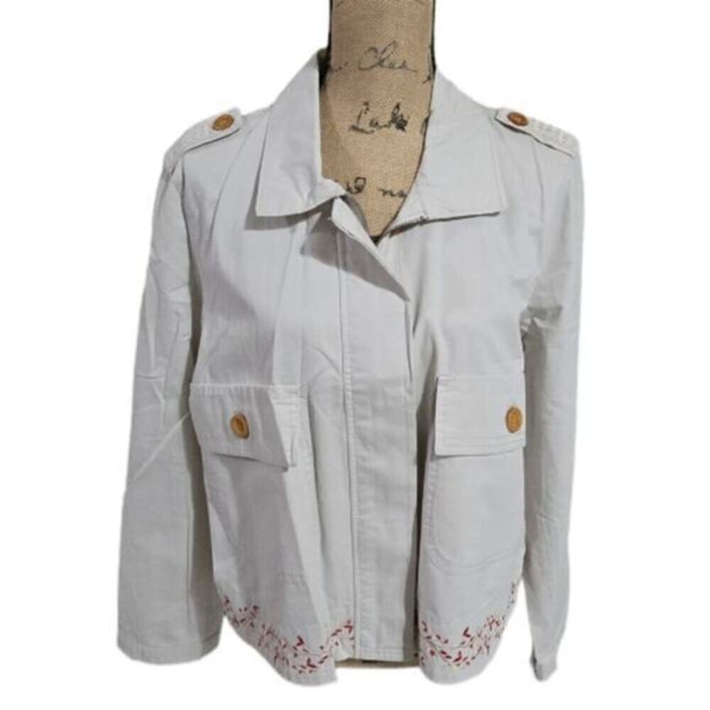 Democracy Utility Safari Beige Embroidered Jacket Blazer Womens Size Large